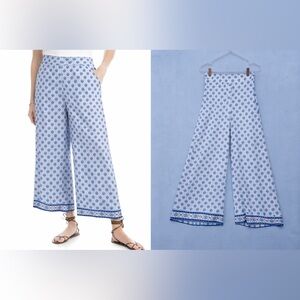 Max Studio London Blue Tile‎ Print Wide Leg Pants XS NWT